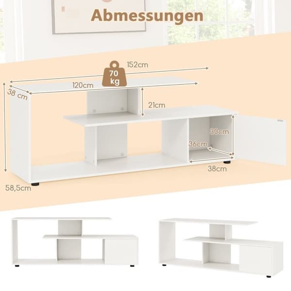 TV-stander til TV op til 55 tommer med hylder &amp; Skab TV-skab lowboard hvid
