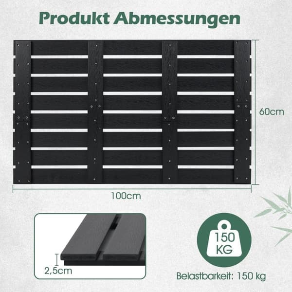 Gulvelement til solbruser WPC gulvplade til havebruser 100 x 60 x 2,5 cm sort