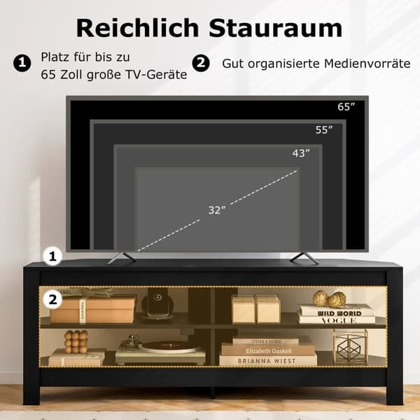 Hjørne TV-skap med ladestasjon og 4 hyller for TV-er opptil 65 tommer TV lowboard TV-skap svart