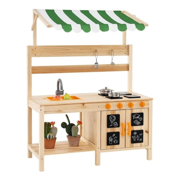 Slamkjøkken barn utendørs barnekjøkken grantre med tak 88 x 39 x 117 cm natur