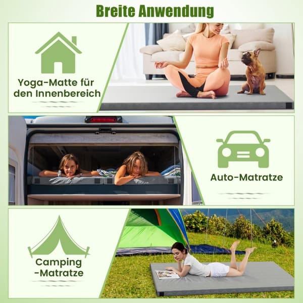 Memory skum campingmadras roll-up campingmåtte med vandtæt belægning 188 x 97 x 6,5 cm grå