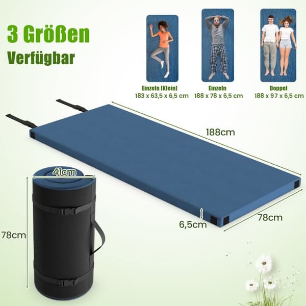 Memory foam campingmadrass med vanntett belegg 188 x 78 x 6,5 cm mørkeblå