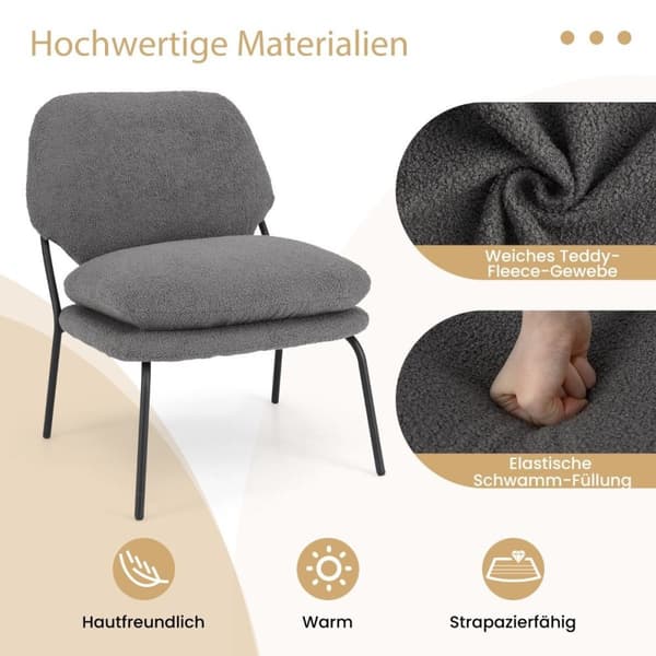 Armless accent stol med teddy fleece överdrag och hög rygg fåtölj fritidsstol
