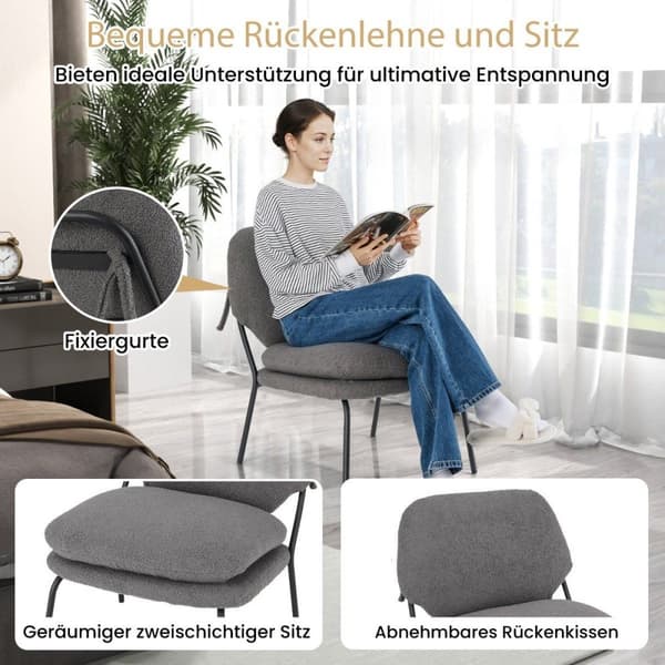 Armless accent stol med teddy fleece överdrag och hög rygg fåtölj fritidsstol