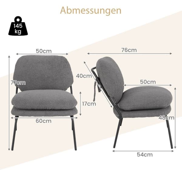 Armless accent stol med teddy fleece överdrag och hög rygg fåtölj fritidsstol