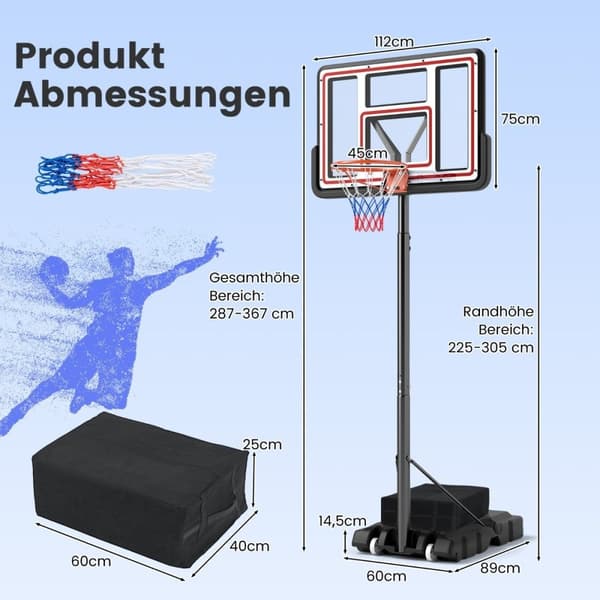 Udendørs basketballkurve med stativ & håndsving & vægttaske & 2 net basketballstativ