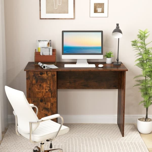 Computerbord med 2 skuffer, skrivebord, robust spillebord, toiletbord, laptopbord, brun