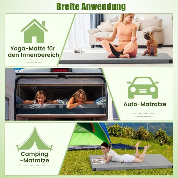 Memory foam campingmadrass med vattentät beläggning 188 x 78 x 6,5 cm grå