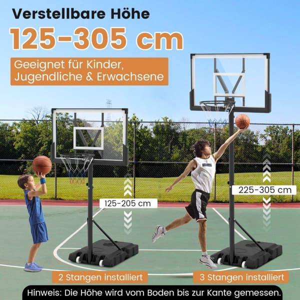 Utendørs basketballkurve med stativ og vektpose og 2 nett basketballstativ