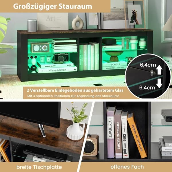 TV-skåp med LED-belysning för tv-apparater upp till 65 tum Modernt underhållningscenter
