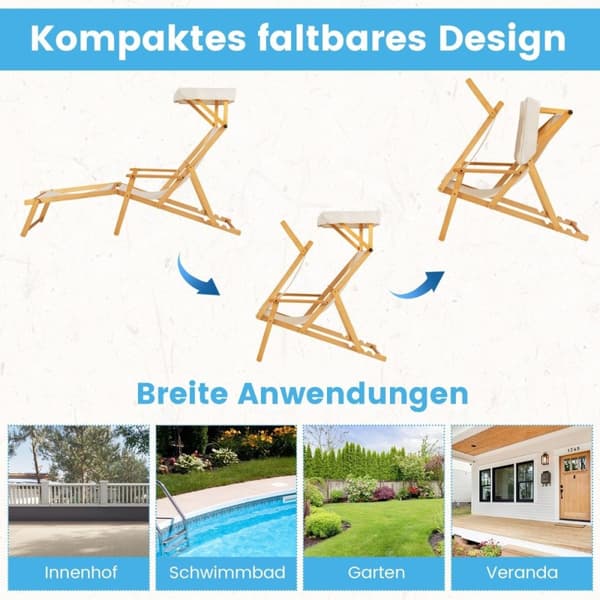 Sammenleggbar strandseng med vippbar kalesje og justerbar rygg og fotstøtte