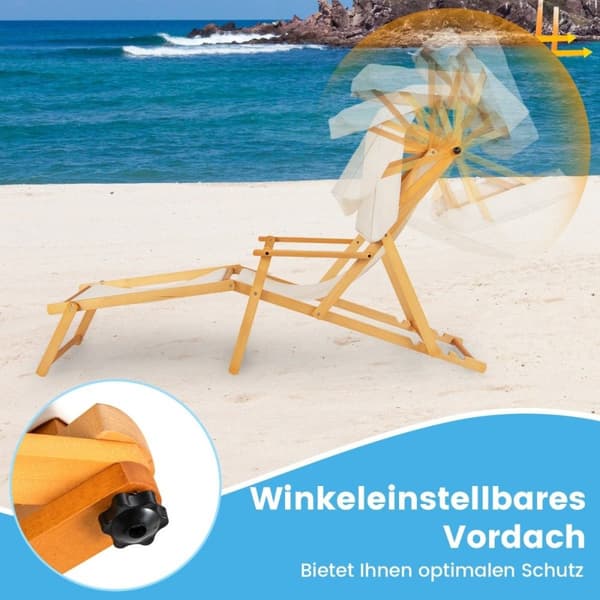 Sammenleggbar strandseng med vippbar kalesje og justerbar rygg og fotstøtte