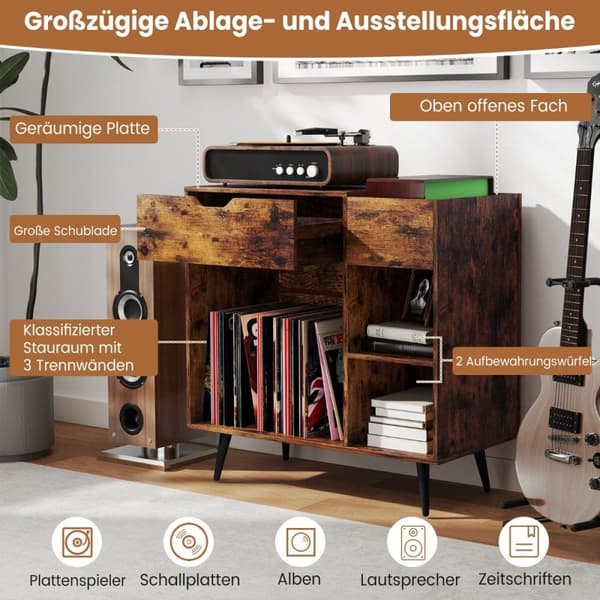 Platespillerstativ plateskap med stikkontakt & USB & Type C 79,5 x 40 x 79 cm Rustikkbrun
