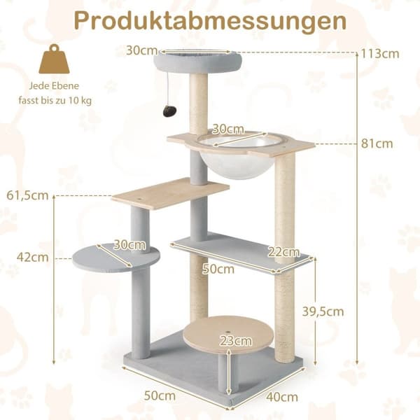 113 cm korkea moderni raapimistolppa irrotettavalla ja pehmustetulla näköalatasolla kiipeilypuulla