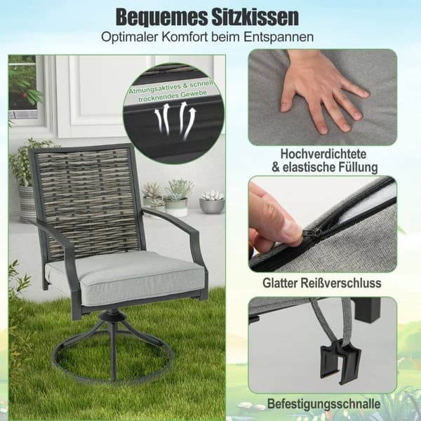 3-delt terrassemøbelsett med salongbord og myke sitteputer og robust metallramme