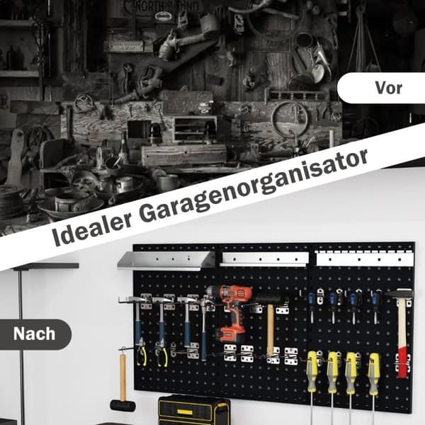 Tool wall tool perforeret væg med 3 pegboards &amp; 28 stykker hængende tilbehør Sort