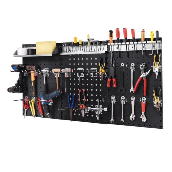Tool wall tool perforeret væg med 3 pegboards &amp; 28 stykker hængende tilbehør Sort
