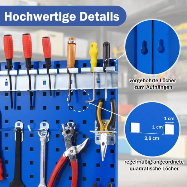 Verktygsvägg verktyg perforerad vägg med 3 pegboards &amp; 28 delar hängande tillbehör Blå