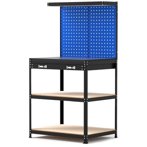 Arbejdsbord 81 x 41 cm 225 kg bæreevne arbejdsbord med perforeret væg &amp; Skuffer &amp; hylder blå