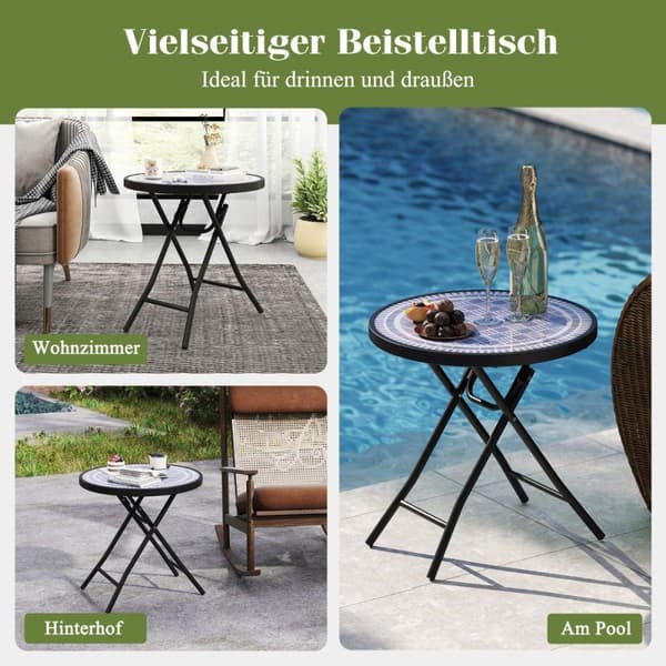 Rund uteplass sofabord med herdet glassplate &amp; Metallramme Sammenleggbar sidebord Grå