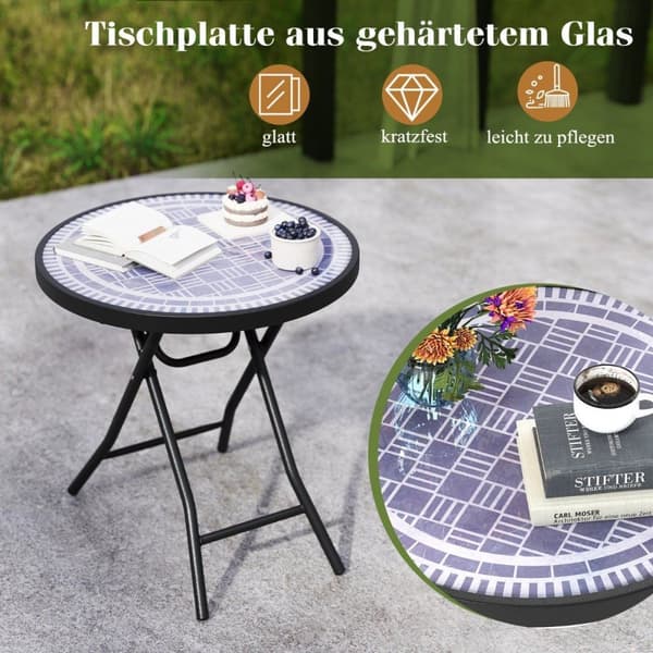 Rund uteplass sofabord med herdet glassplate &amp; Metallramme Sammenleggbar sidebord Grå