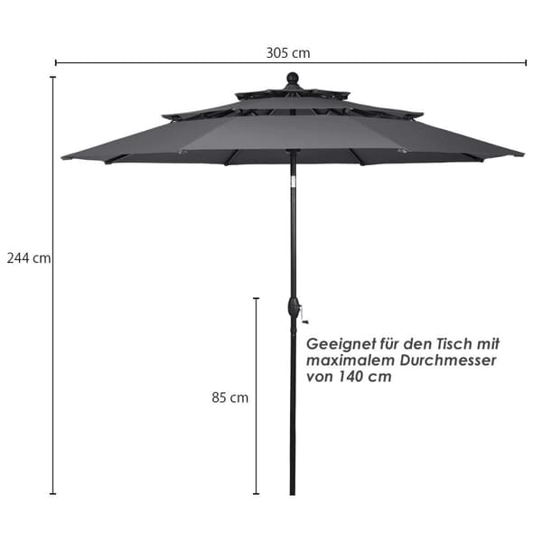 300 cm aluminium parasoll med 3-lags tak, automatisk vippbar stående paraply, antrasitt