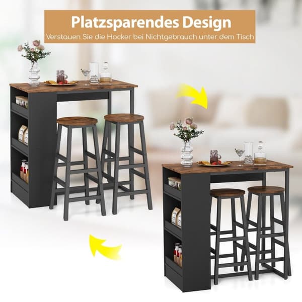 Køkkenbord med 2 taburetter, pladsbesparende bistrobord, bordbord, spisebordssæt, barbord
