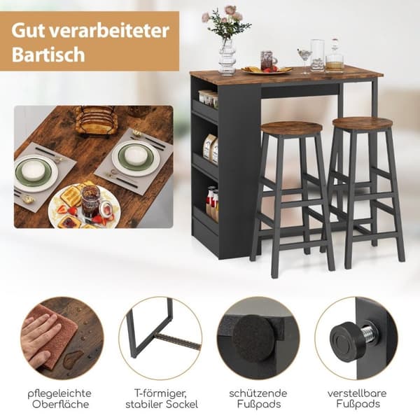 Køkkenbord med 2 taburetter, pladsbesparende bistrobord, bordbord, spisebordssæt, barbord
