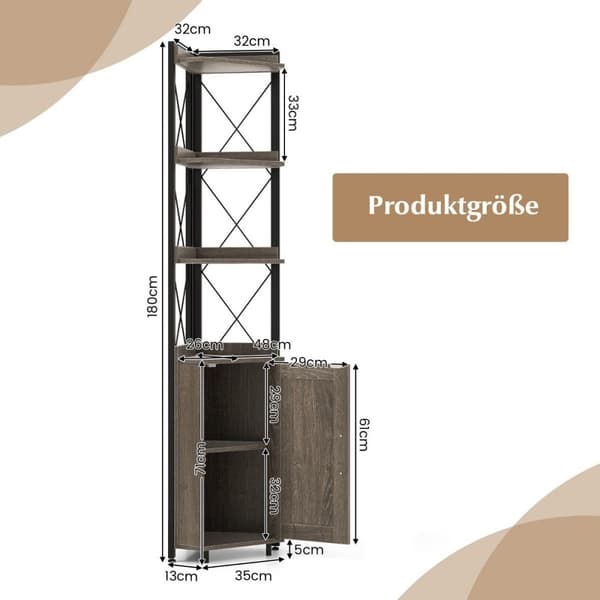 6-lags reol, industrielt højskab, smal med 4 hylder, 48 ​​x 32 x 180 cm, rustik grå