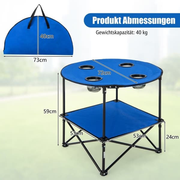 Hopfällbart campingbord med dryckeshållare & bärväska 2-vånings fiskebord picknickbord