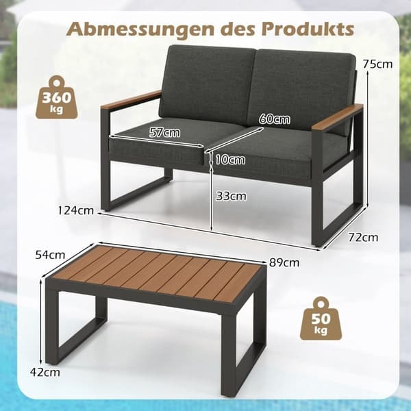 Balkongmöbler väderbeständig trädgårdsmöbelset med aluminiumstomme balkongset med bänk grå