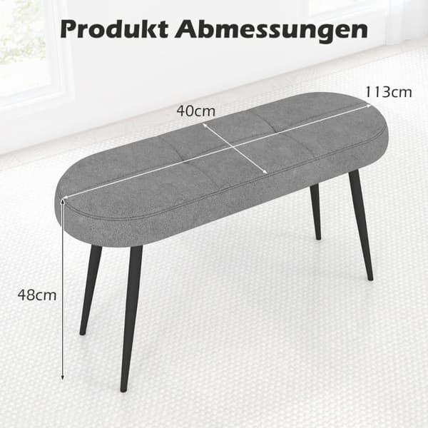 113 cm benk med puter &amp; Metallben polstret benk puff opp til 300 kg bæreevne grå