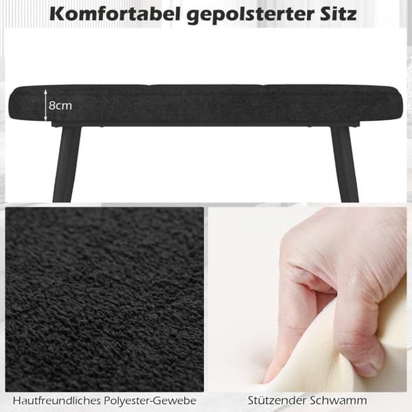 113 cm benk med puter &amp; Metallben polstret benk puff opp til 300 kg lastekapasitet svart