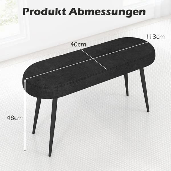 113 cm benk med puter &amp; Metallben polstret benk puff opp til 300 kg lastekapasitet svart