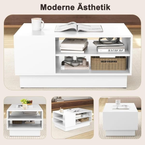 Tresalongbord med oppbevaring & åpne rom stuebord sidebord sofabord hvit