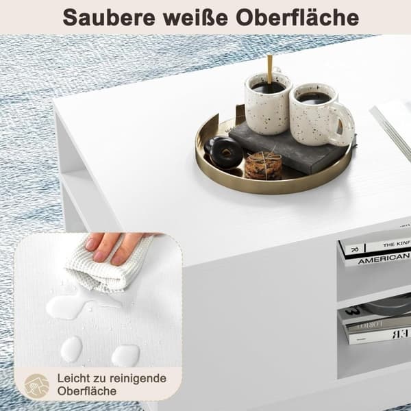 Tresalongbord med oppbevaring &amp; åpne rom stuebord sidebord sofabord hvit