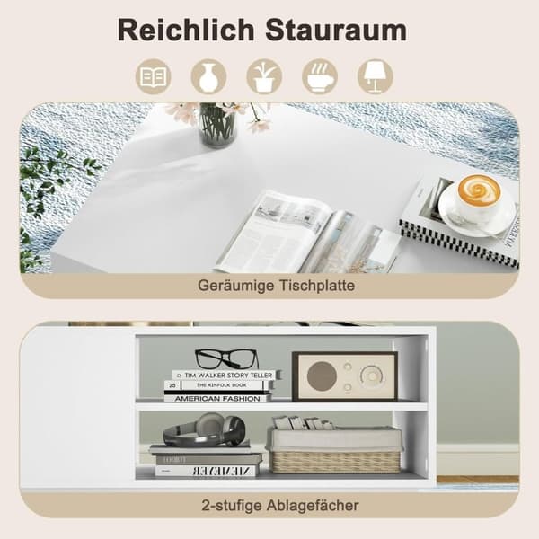 Tresalongbord med oppbevaring & åpne rom stuebord sidebord sofabord hvit