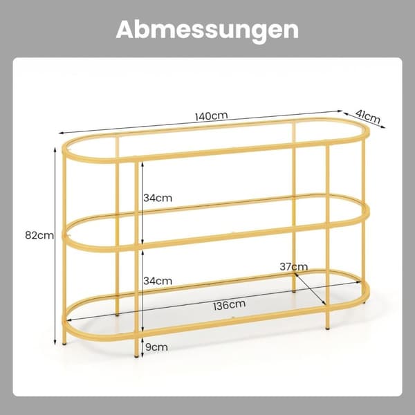 3-lags TV-skap TV-stativ for TVer opptil 65 tommer gull 140 x 41 x 82 cm