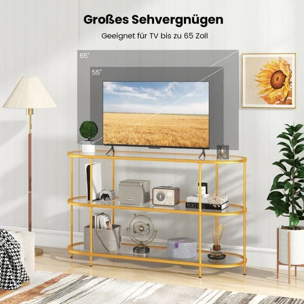 3-lags TV-skap TV-stativ for TVer opptil 65 tommer gull 140 x 41 x 82 cm