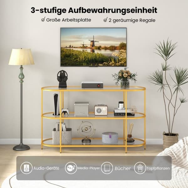 3-lags TV-skap TV-stativ for TVer opptil 65 tommer gull 140 x 41 x 82 cm