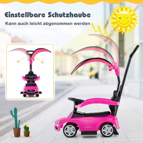 Mercedes-Benz kjøre-på-bil 3-i-1-kjøretøy med skyvehåndtak kjøre-på-bil for barn fra 1 år rosa