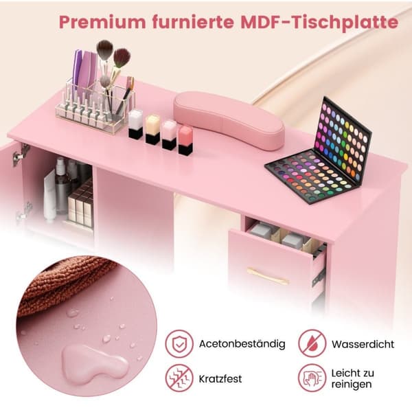 Manicurebord med skuffeskabe &amp; Håndledsstøtte manicure bord pink