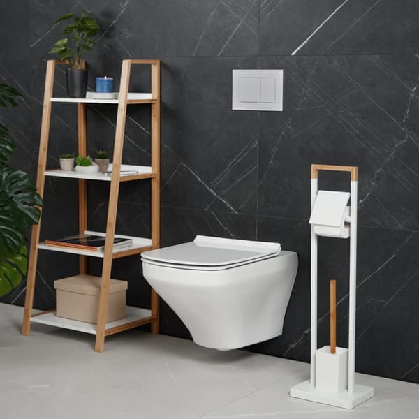 Toiletstol i bambus og rustfrit stål