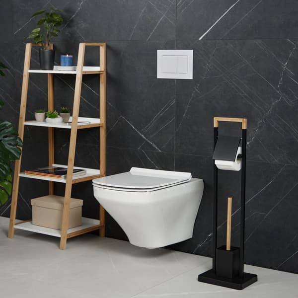 Toiletstol i bambus og rustfrit stål