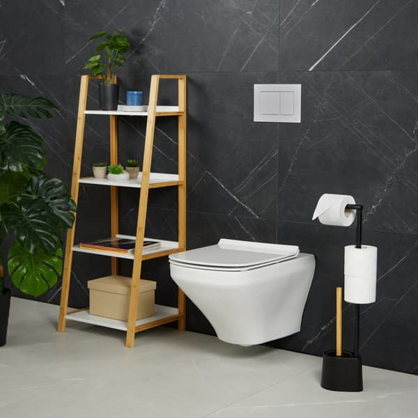 Toiletstol i bambus og rustfrit stål