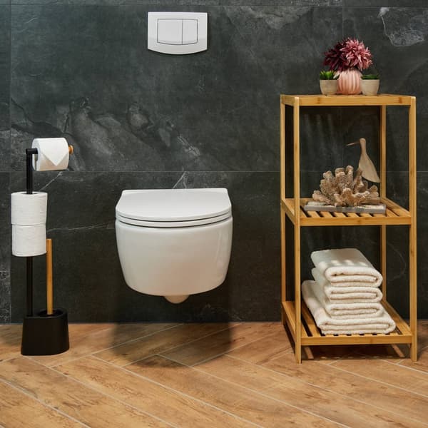 Toiletstol i bambus og rustfrit stål