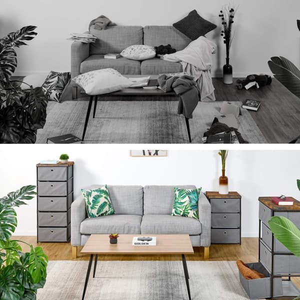 Kommode i trædesign med stofskuffer