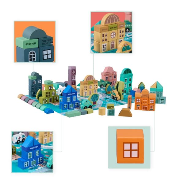 Set med träbyggklossar Stad