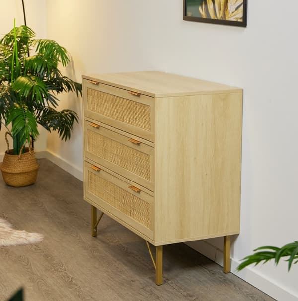 Kommode med 3 skuffer i trelook