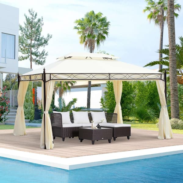 Luksus paviljong hage paviljong 3x4 m krem, partytelt telt hagetelt pagode for hage og terrasse